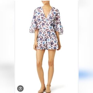 Thakoon Autumn Flower White and Purple Patterned Eyelet Fabric Romper